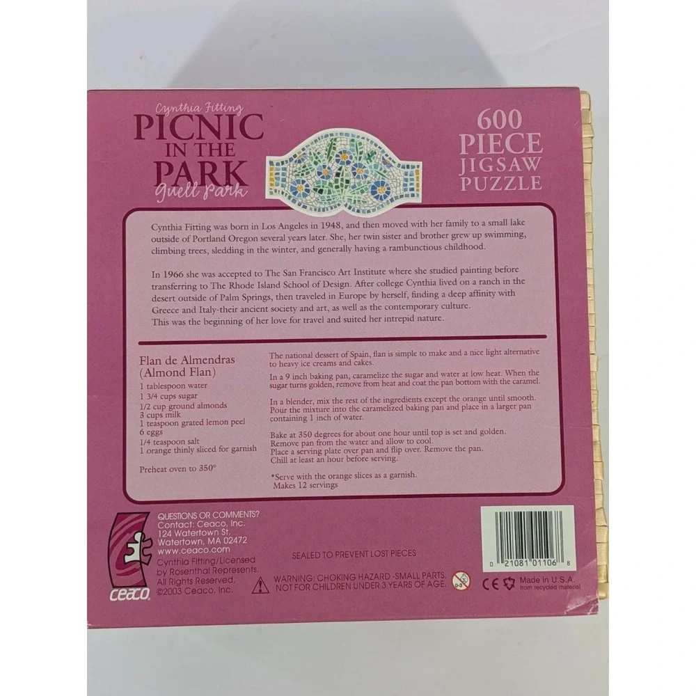 RARE😍Vntg 2003 Picnic In the Park GUELL PARK Cynthia Fitting 600pc Ceaco Puzzle